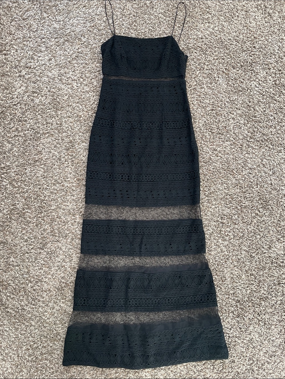 Vintage JIKI Monte Carlo Lace 90s Crochet Mesh Black Maxi Dress size 38 (XS/S)